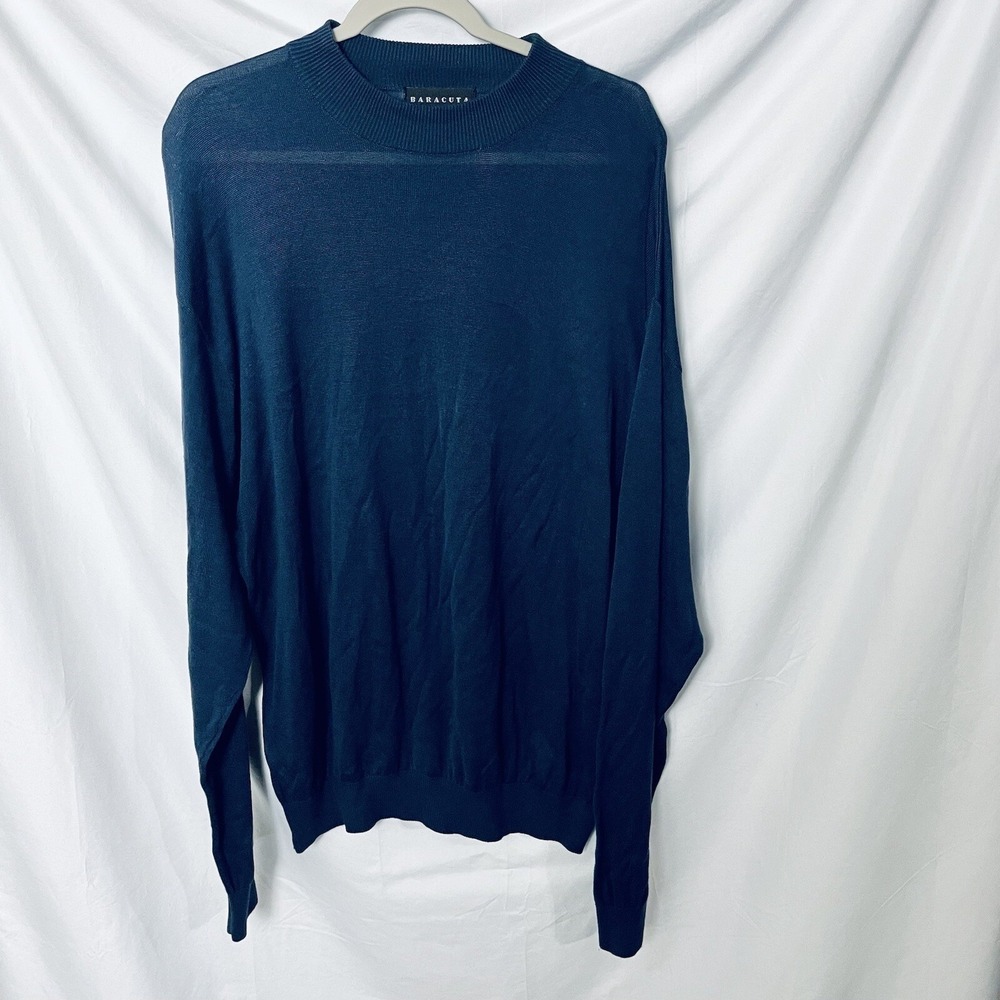 Baracuta Pullover Sweater Mens XXL Silk Blue Long Sleeve Mock Neck Vintage‎